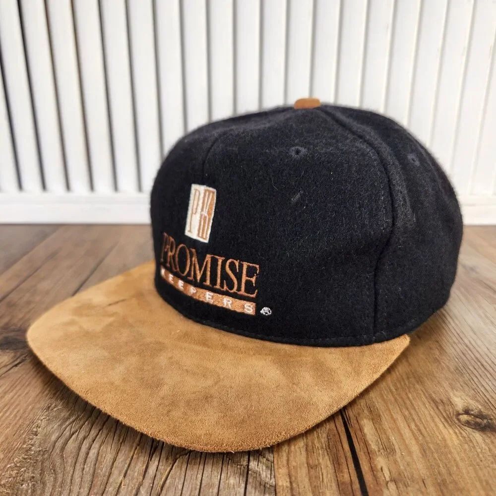 VTG Promise Keepers Men of Integrity Felt Baseball Cap Black Brown Strapback USA